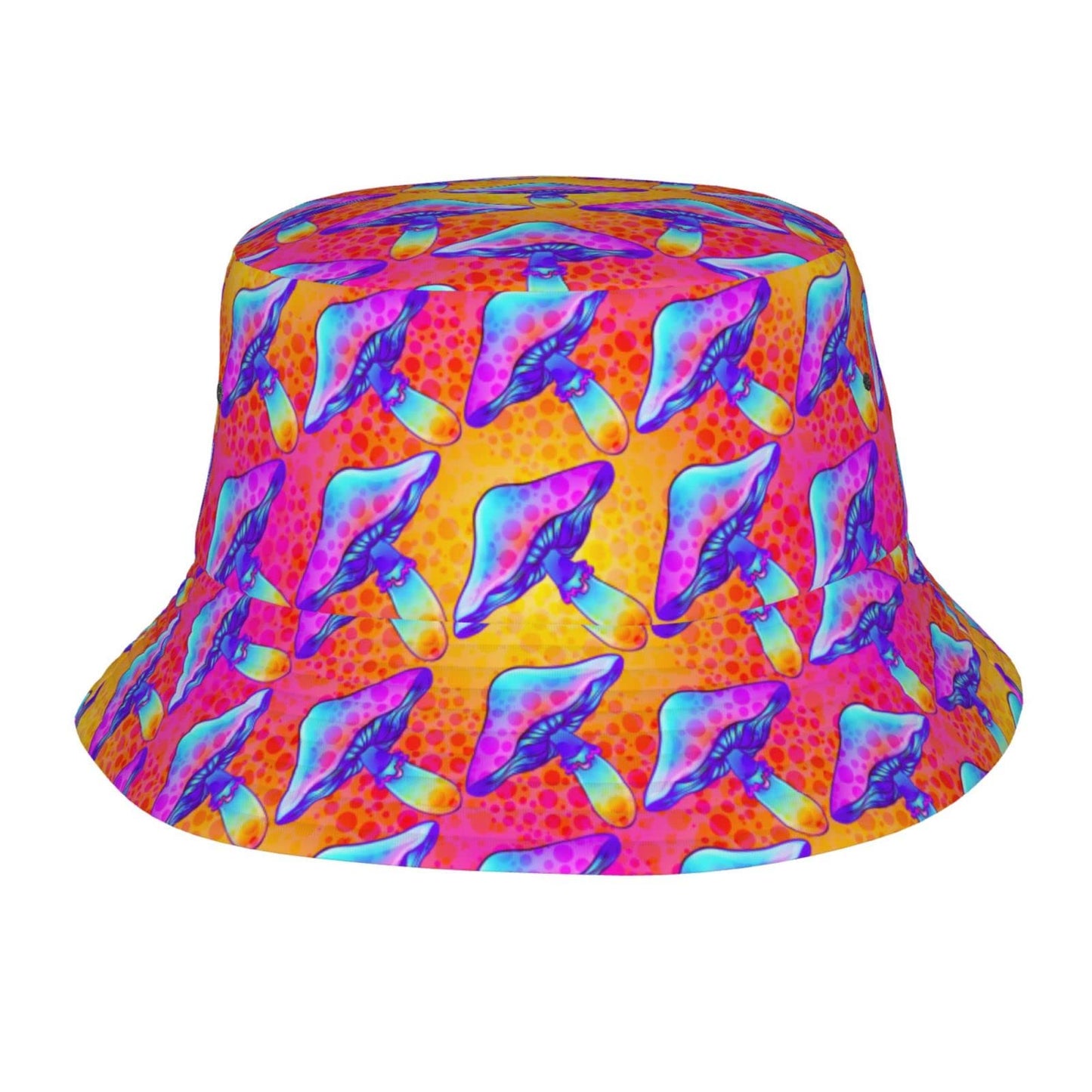 Psychedelic Mushroom Trippy Hippie Alien Bucket Hat, Fisherman Hats Summer Outdoor Packable Cap Travel Beach Sun Hat
