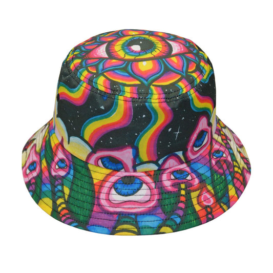Psychedelic Mushroom Trippy Hippie Alien Bucket Hat, Fisherman Hats Summer Outdoor Packable Cap Travel Beach Sun Hat