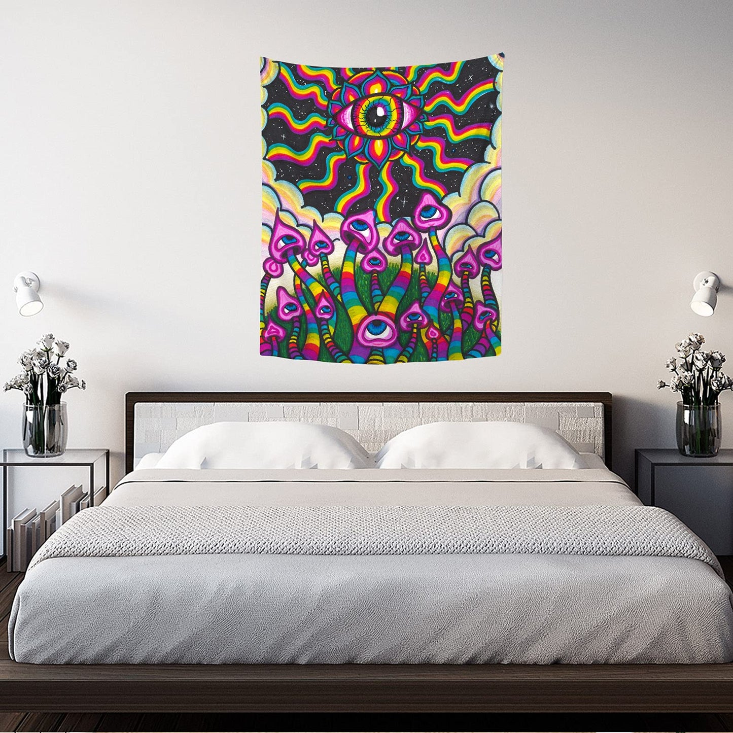 YongColer Art Mushroom Alien Eye Cool Aesthetic Wall Hanging, Trippy Wall Tapestry Hippie for Bedroom Dorm Decor